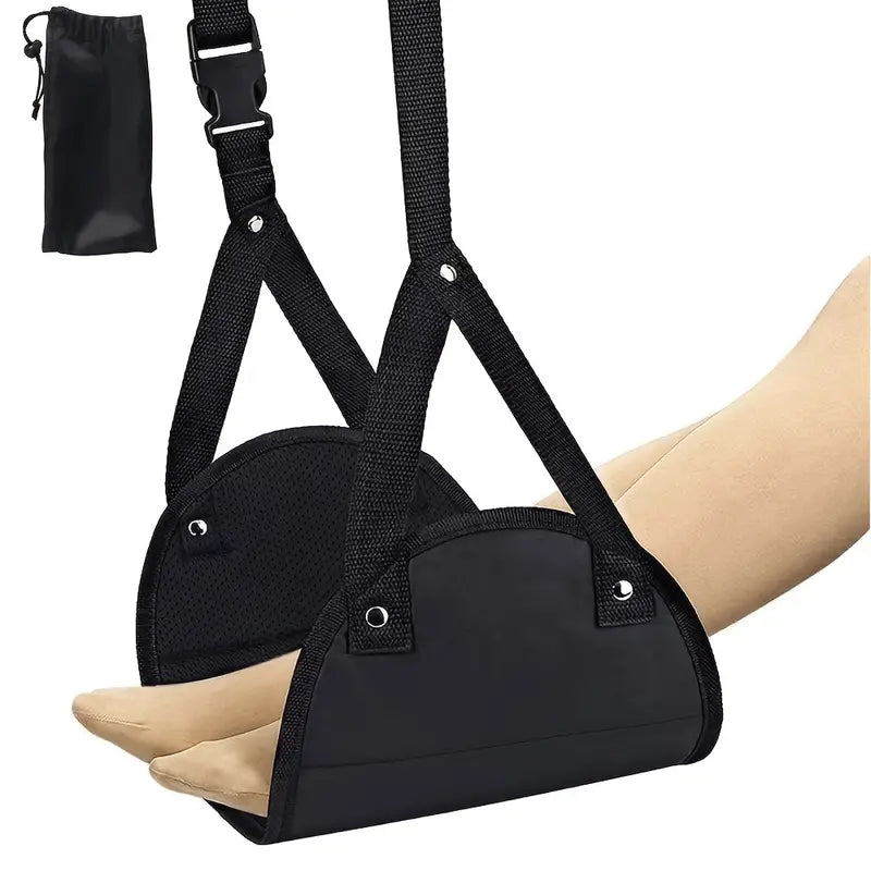 Black Simple Airplane Footrest, Portable Adjustable Strap For Travel, Lightweight Hammock Leg Rest - Smiths Picks - Personal Care