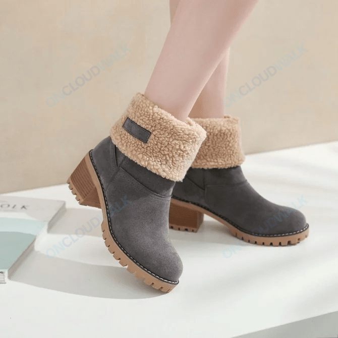 Women Warm Large Size Fur Lining Square Heels Non Slip Snow Winter Boots