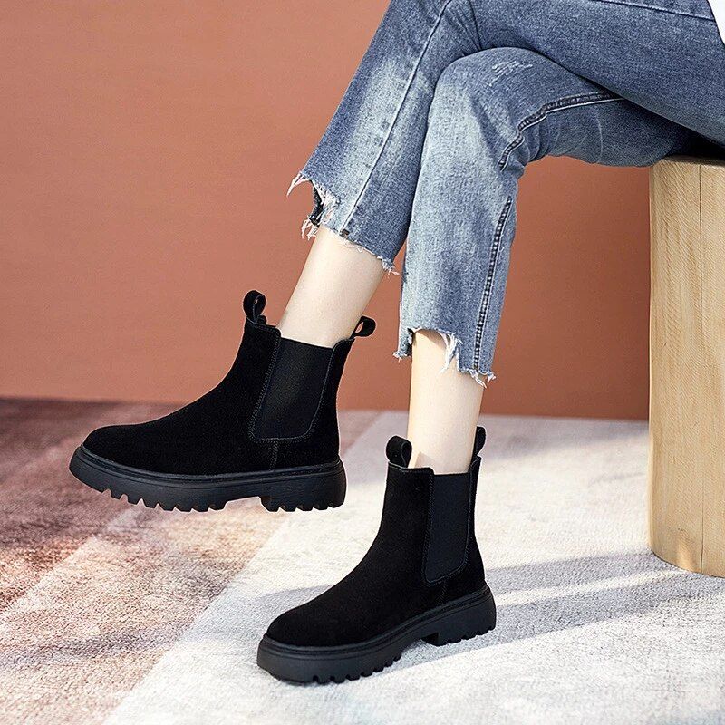 Women Winter Chelsea Boots Suede Leather Comfortable Ankle Shoes - Smiths Picks - Winter Boots & Accessories