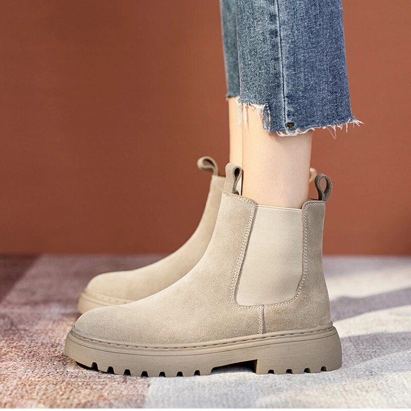 Women Winter Chelsea Boots Suede Leather Comfortable Ankle Shoes - Smiths Picks - Winter Boots & Accessories