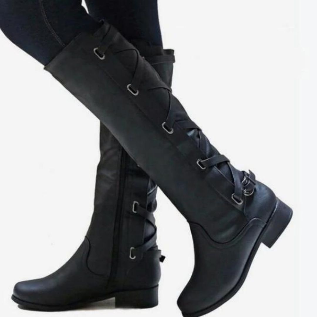 Women Winter New Knee High Boots Waterproof Leather Made Unique Strap Shoes Design - Smiths Picks - Winter Boots & Accessories