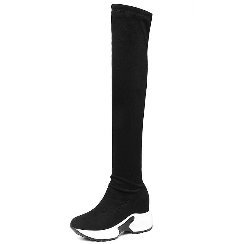 Women Suede Over The Knee Snow Winter Boots Height Improvment Thick Lining Warm Winter