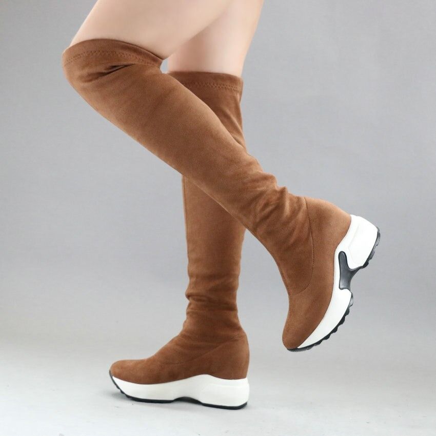 Women Suede Over The Knee Snow Winter Boots Height Improvment Thick Lining Warm Winter