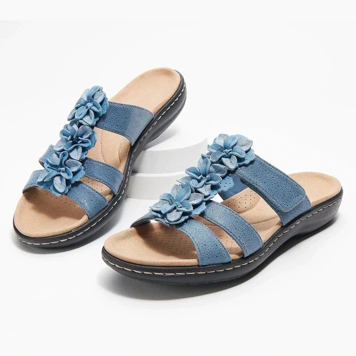 Leather Orthopedic Sandals For Women Soft Unique Flower Detail - Smiths Picks - Orthopedic Shoes & Sandals
